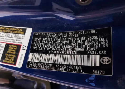 2015 Toyota Camry Se z USA, uszkodzony, nr VIN 4T1BF1FK4FU988578